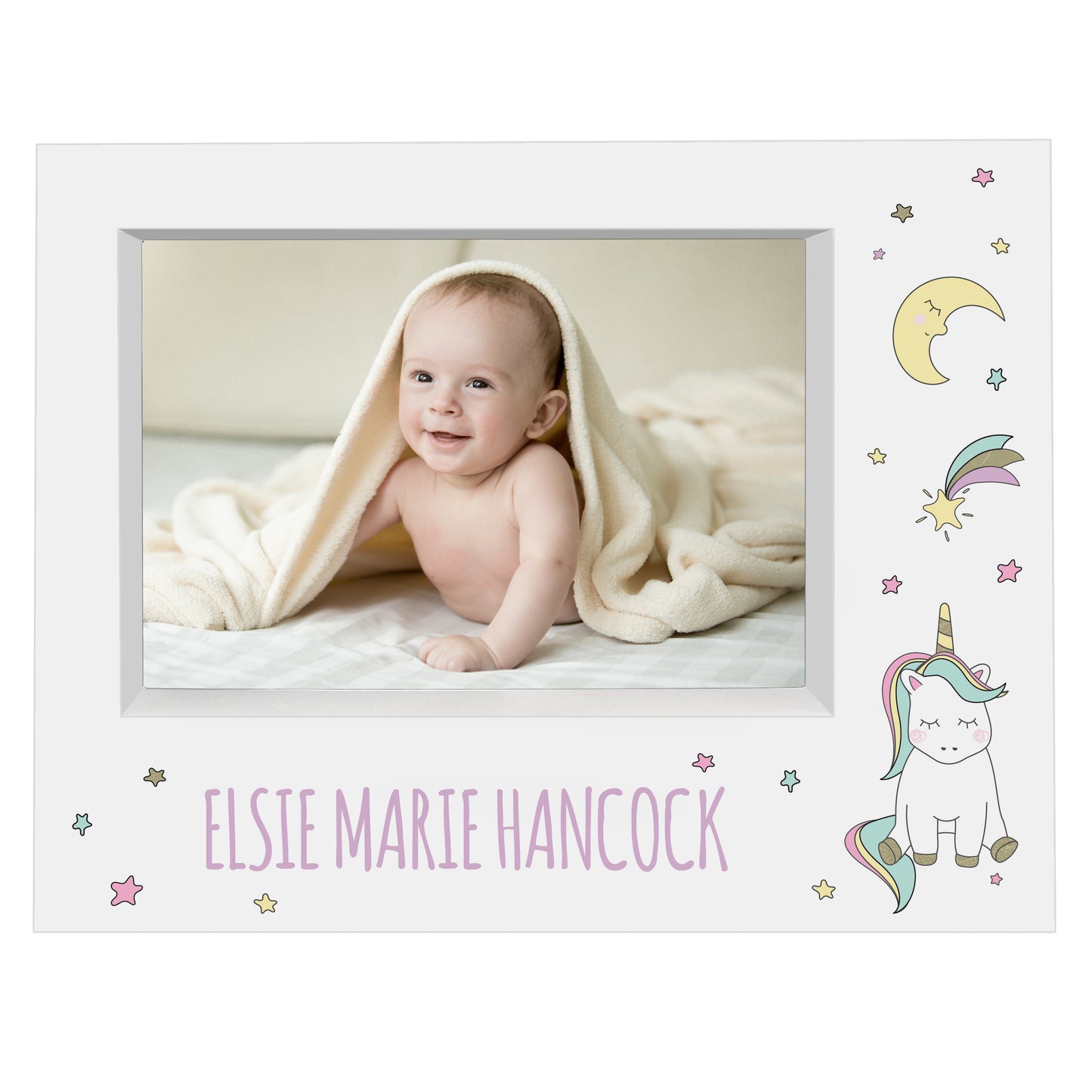 Personalised Baby Unicorn 5x7 Landscape Box Photo Frame