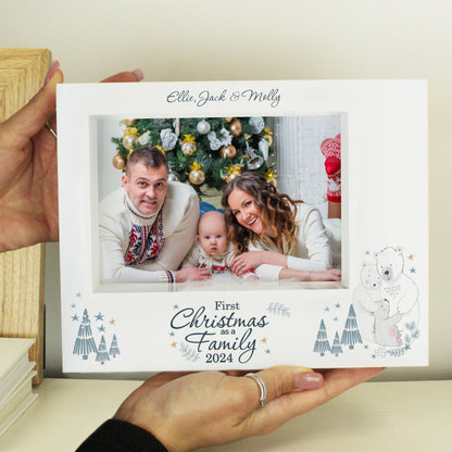 Personalised Polar Bear '1st Christmas As A Family' 5x7 Box Photo Frame