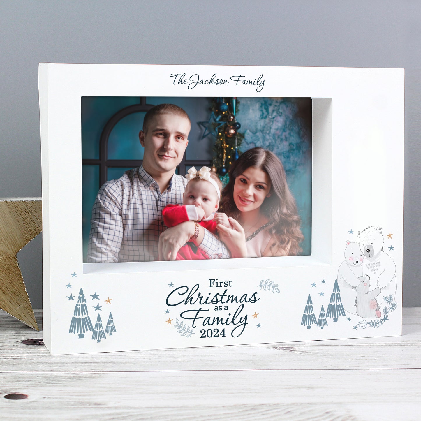 Personalised Polar Bear '1st Christmas As A Family' 5x7 Box Photo Frame