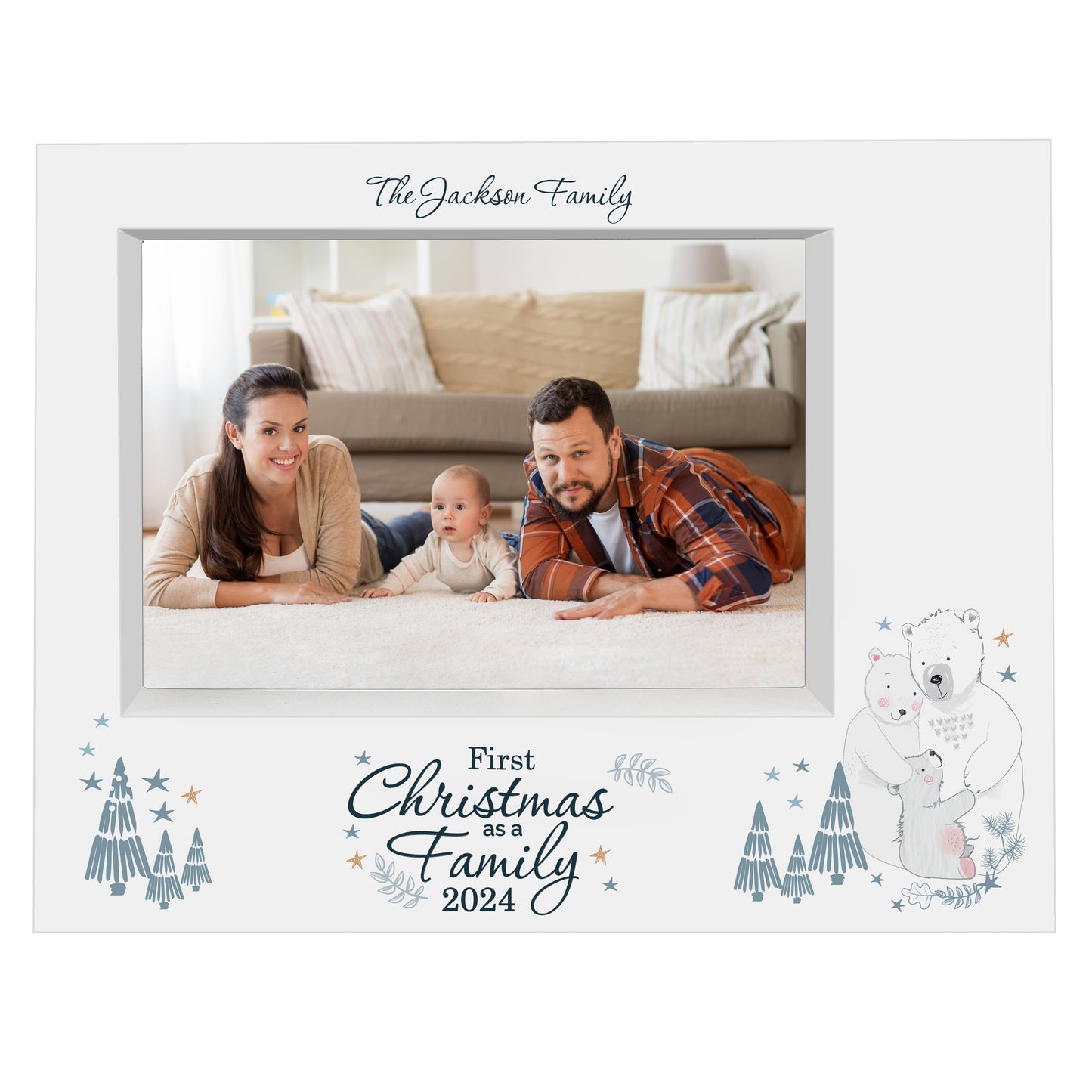 Personalised Polar Bear '1st Christmas As A Family' 5x7 Box Photo Frame