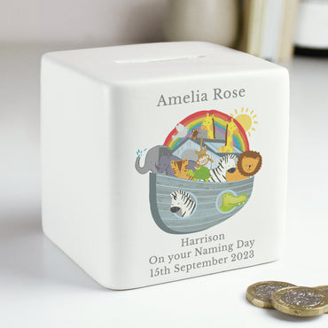 Personalised Noahs Ark Ceramic Square Money Box