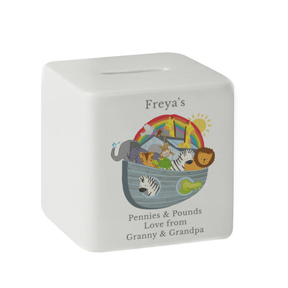 Personalised Noahs Ark Ceramic Square Money Box