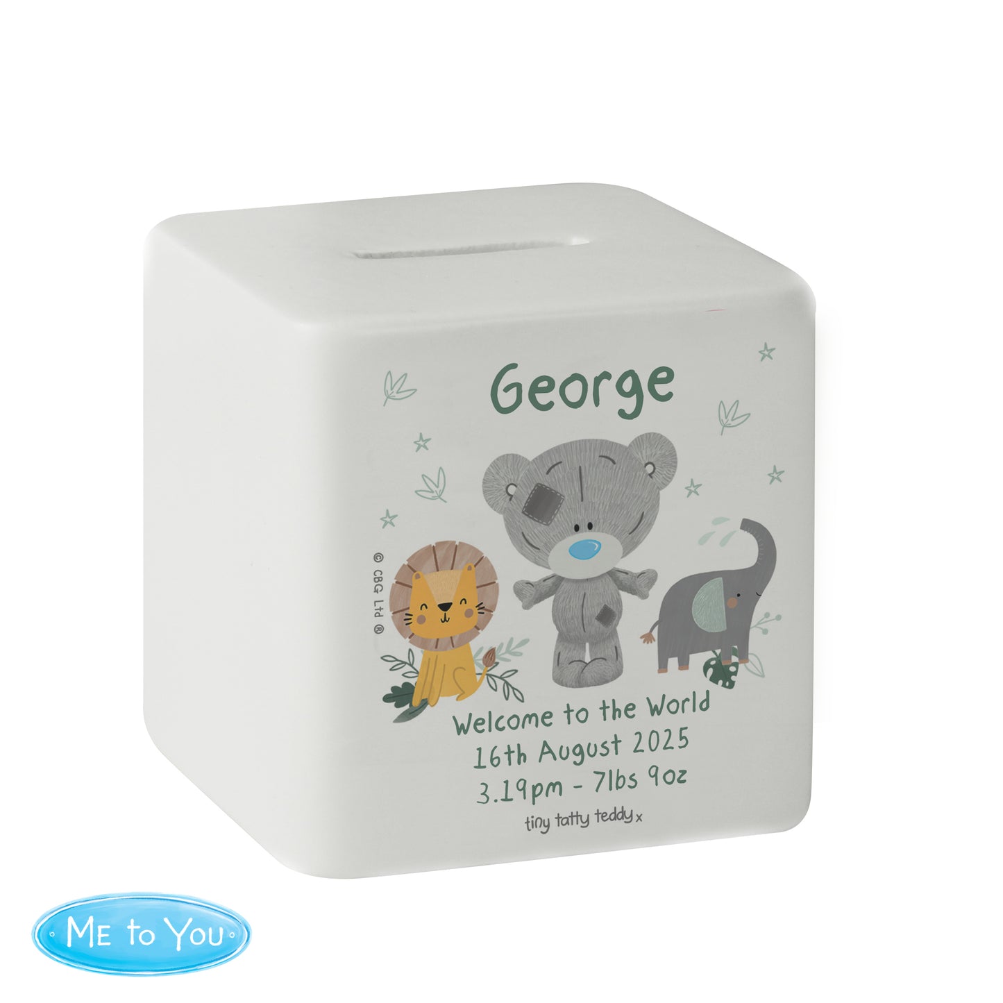 Personalised Tiny Tatty Teddy Jungle Animals Money Box