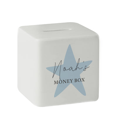 Personalised Blue Star Ceramic Square Money Box