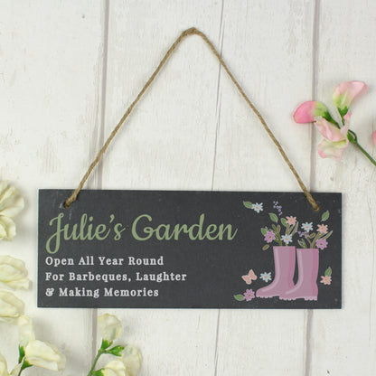 Personalised Floral Garden Slate Sign