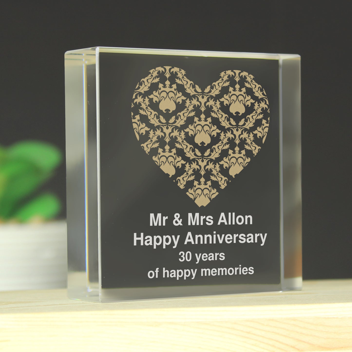 Personalised Gold Damask Heart Crystal Token