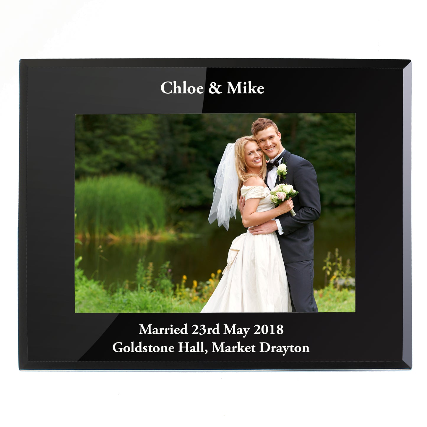 Personalised 5x7 Landscape Black Glass Photo Frame