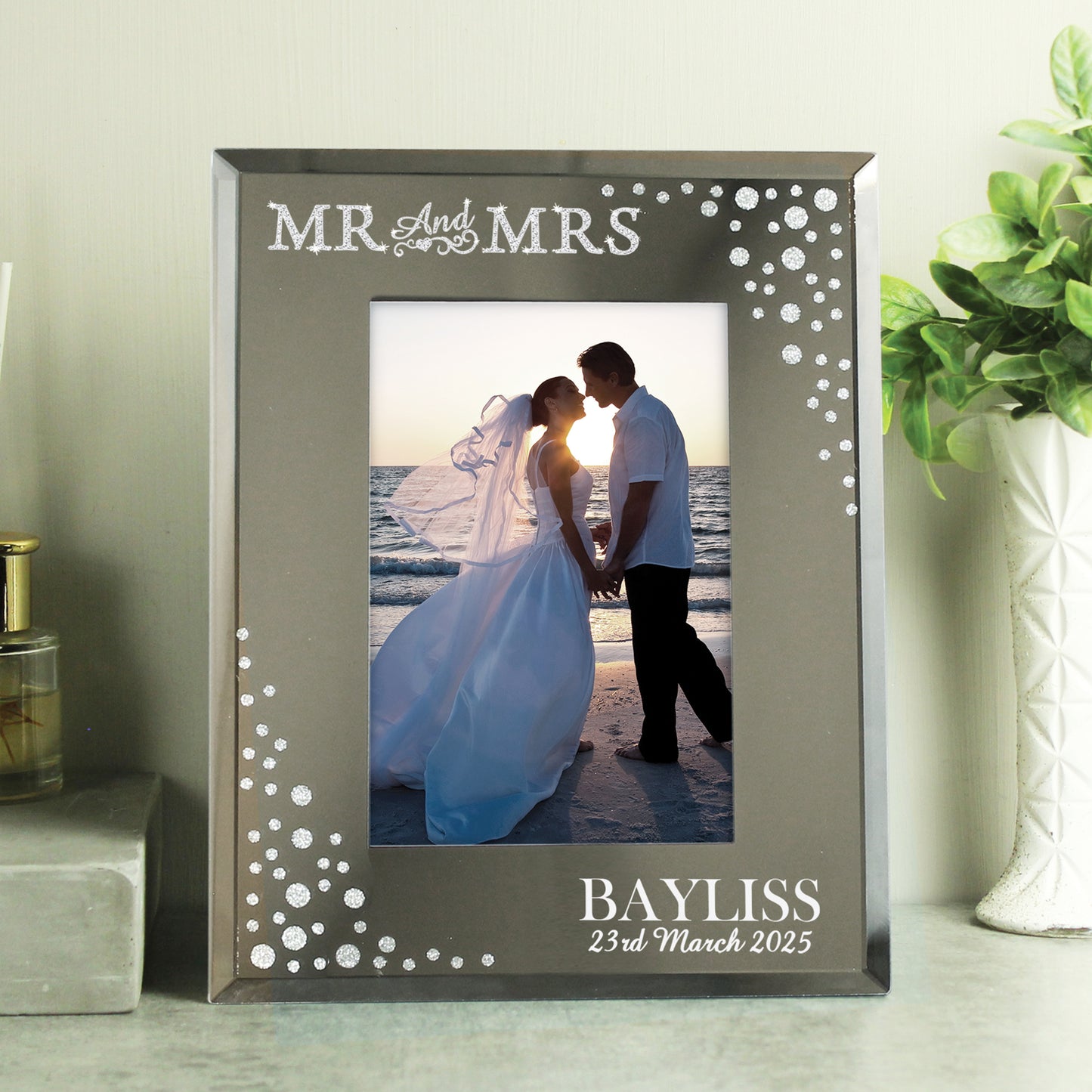 Personalised Mr and Mrs 6x4 Diamante Glass Photo Frame