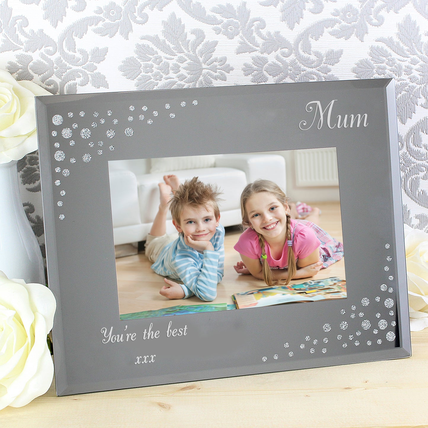 Personalised Any Message 6x4 Landscape Diamante Glass Photo Frame