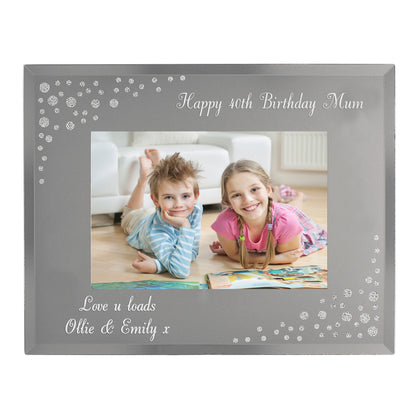 Personalised Any Message 6x4 Landscape Diamante Glass Photo Frame