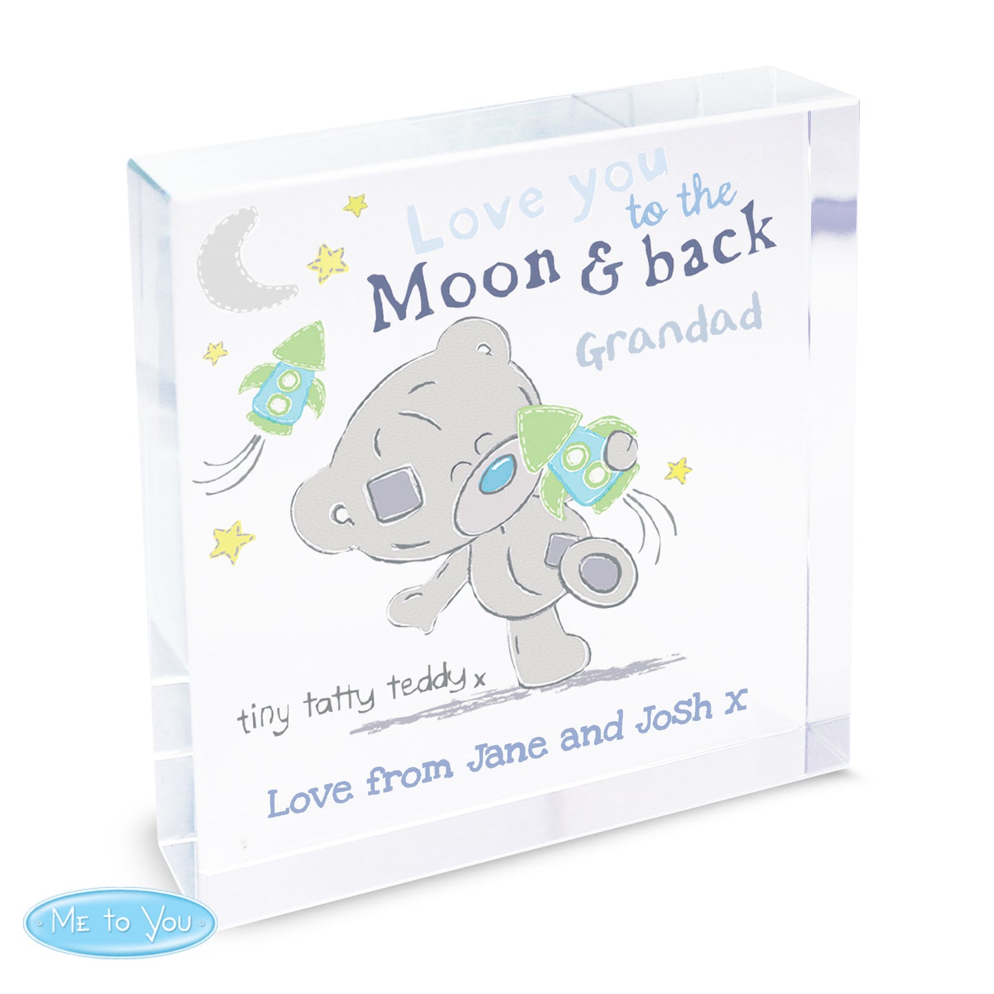 Personalised Tiny Tatty Teddy To the Moon & Back Crystal Token