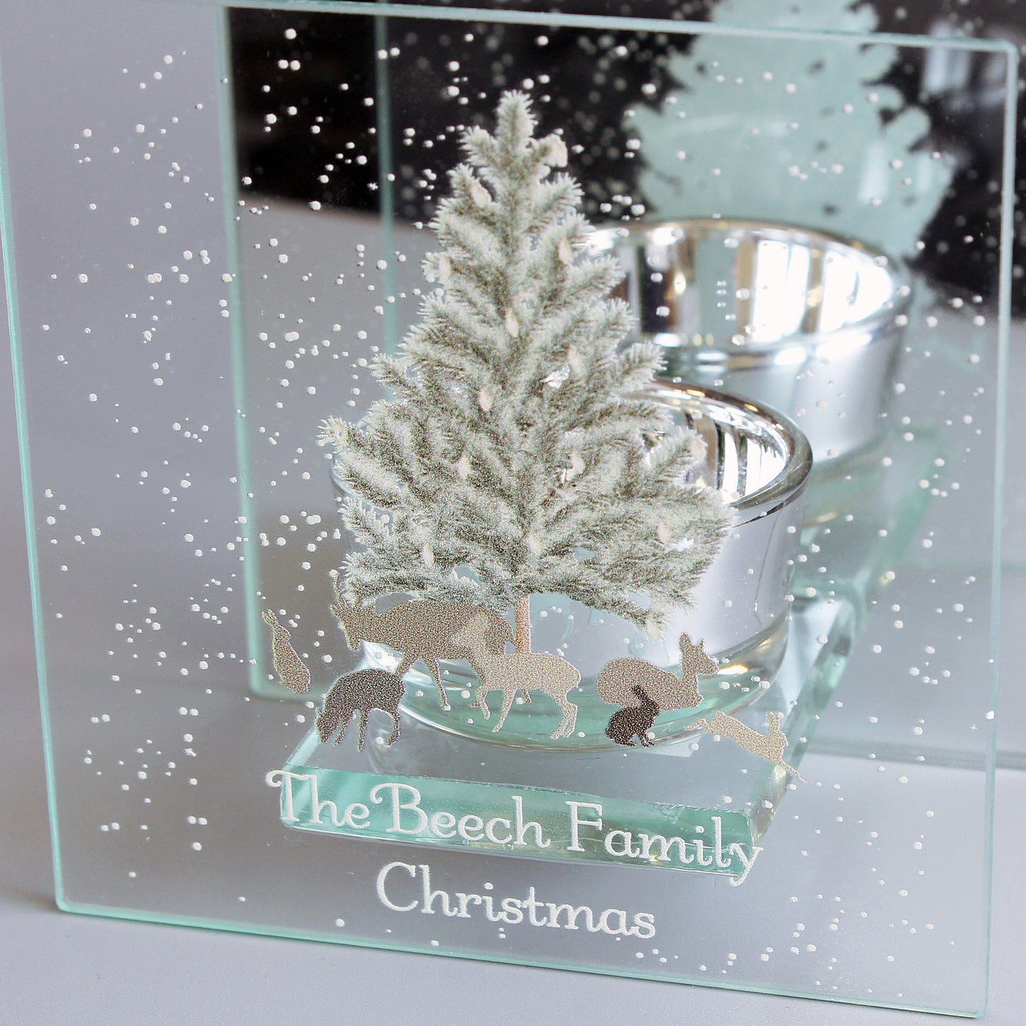 Personalised A Winter's Night Mirrored Glass Tea Light Candle Holder