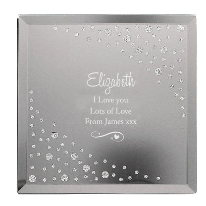 Personalised Any Message Swirls & Hearts Diamante Glass Trinket Box