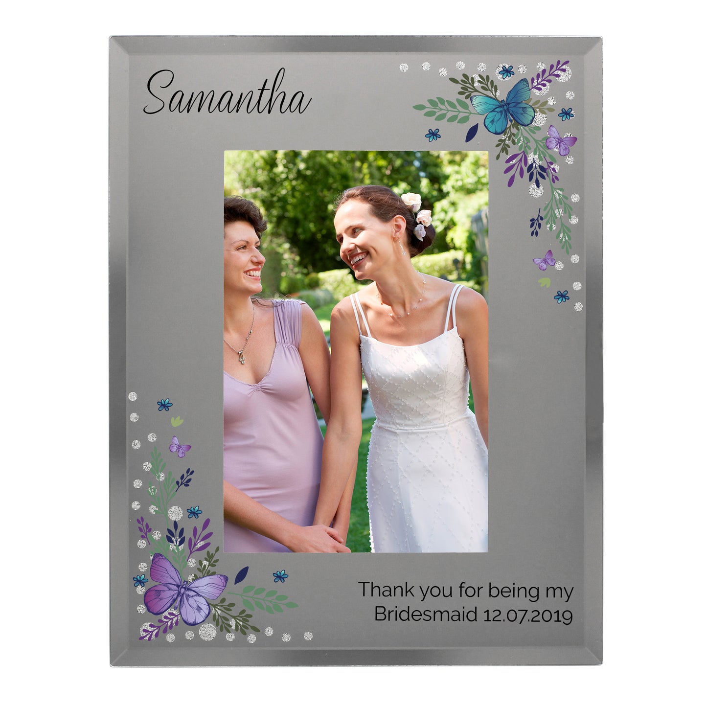 Personalised Butterfly 6x4 Diamante Glass Photo Frame