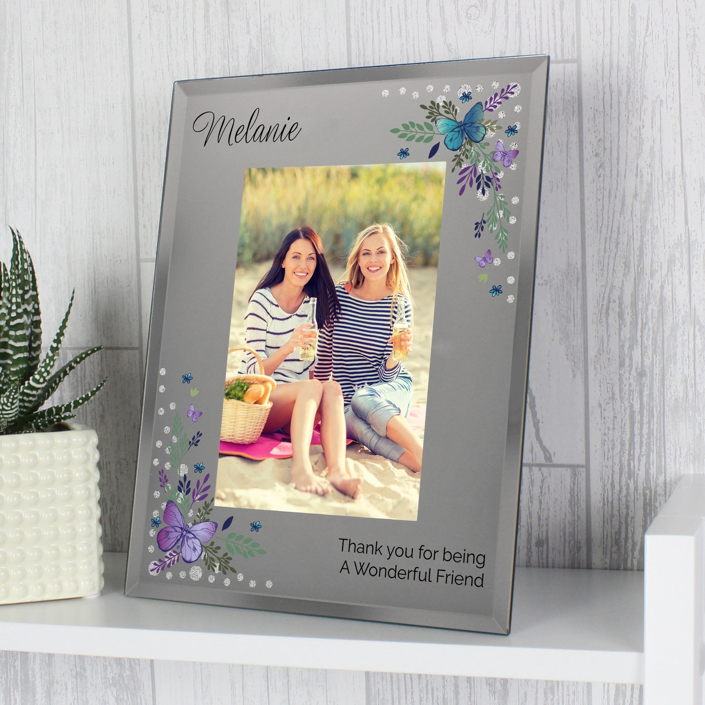 Personalised Butterfly 6x4 Diamante Glass Photo Frame