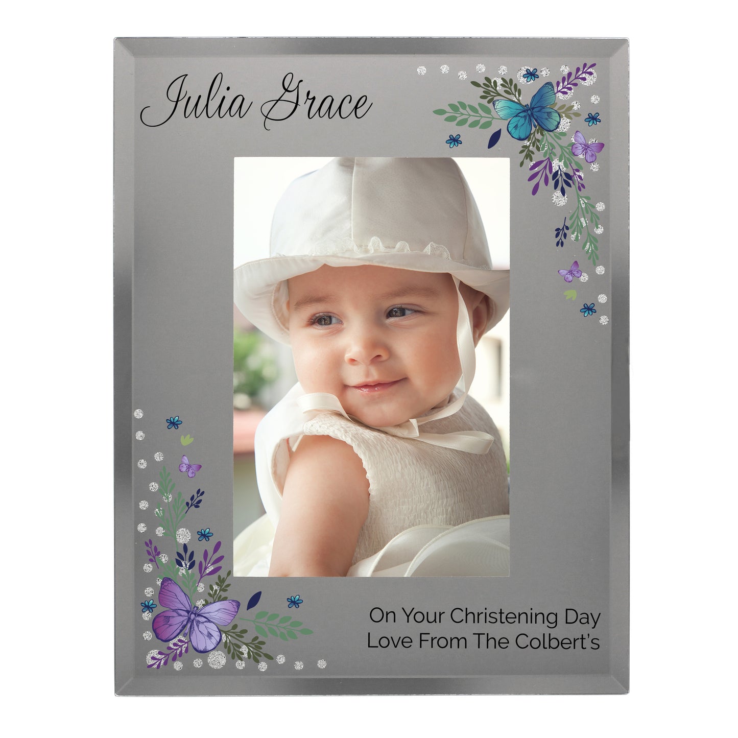 Personalised Butterfly 6x4 Diamante Glass Photo Frame