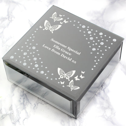 Personalised White Butterfly Diamante Glass Trinket Box