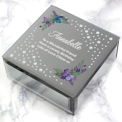 Personalised Floral Butterfly Diamante Glass Trinket Box