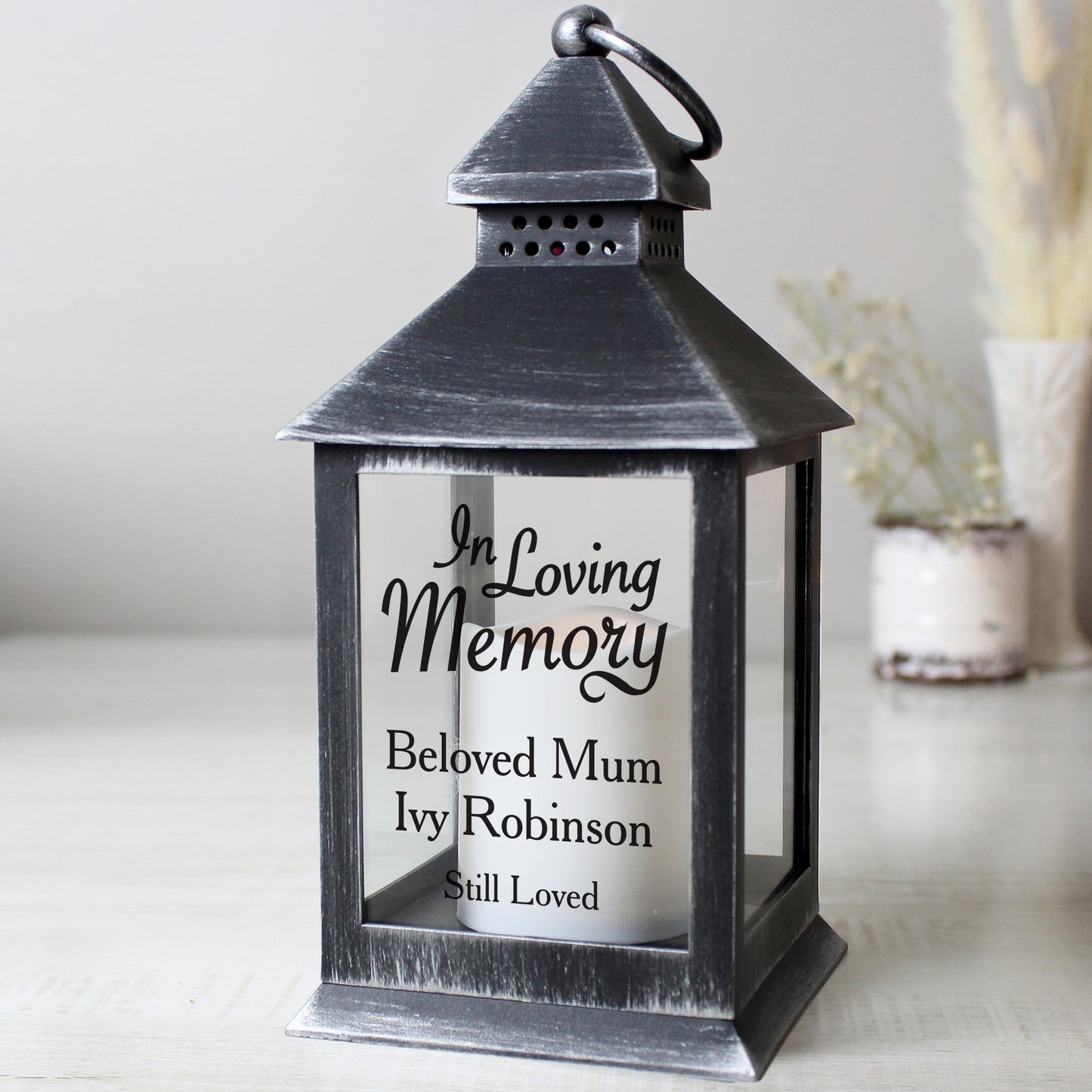 Personalised In Loving Memory Rustic Black Lantern