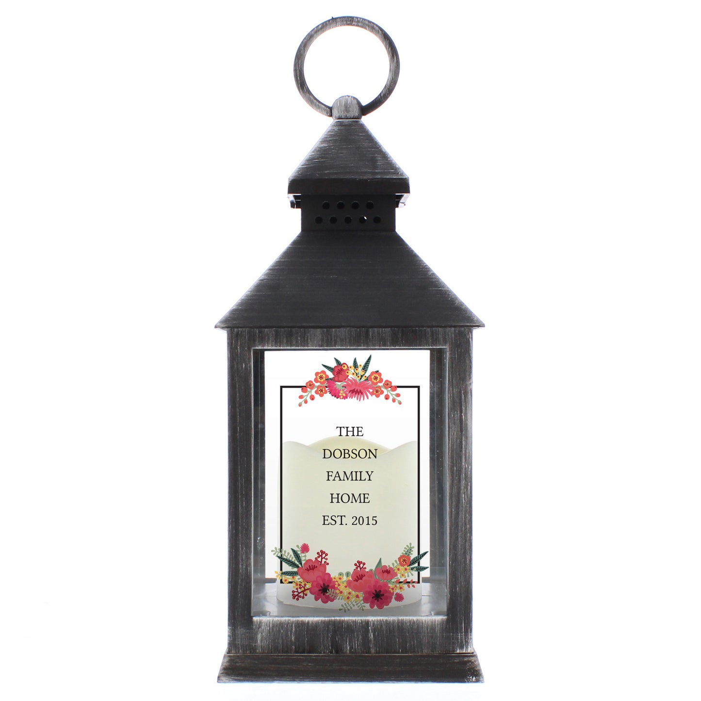 Personalised Floral Rustic Black Lantern