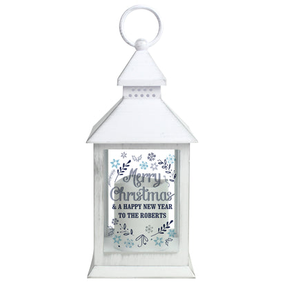 Personalised Christmas Frost White Lantern