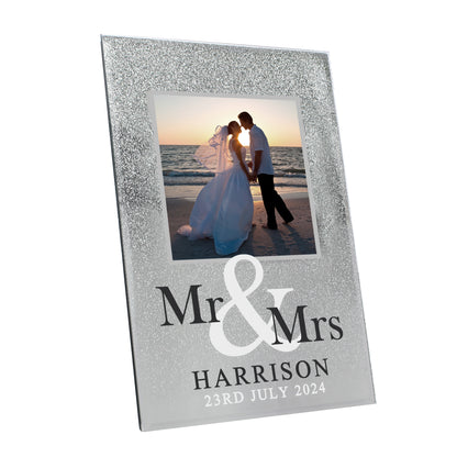 Personalised Mr & Mrs 4x4 Glitter Glass Photo Frame