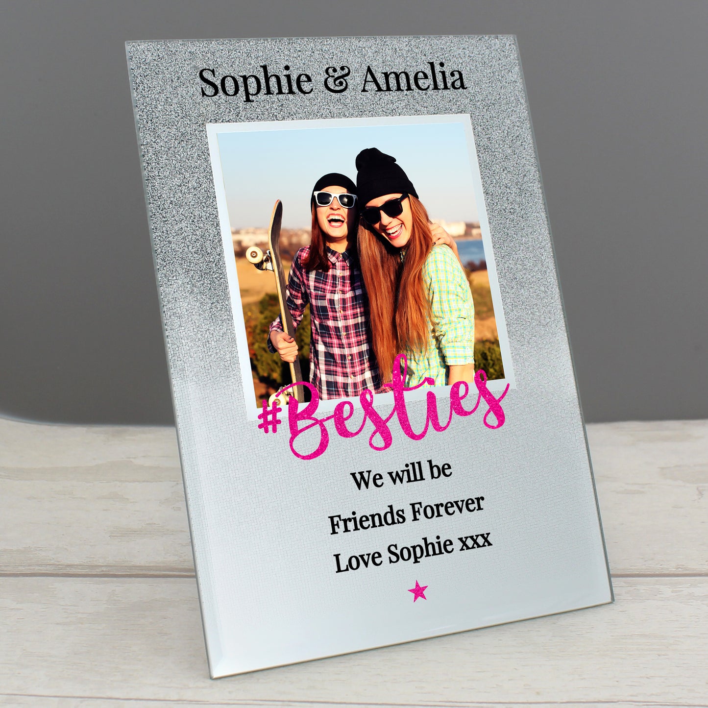 Personalised 'Bestie' 4x4 Glitter Glass Photo Frame