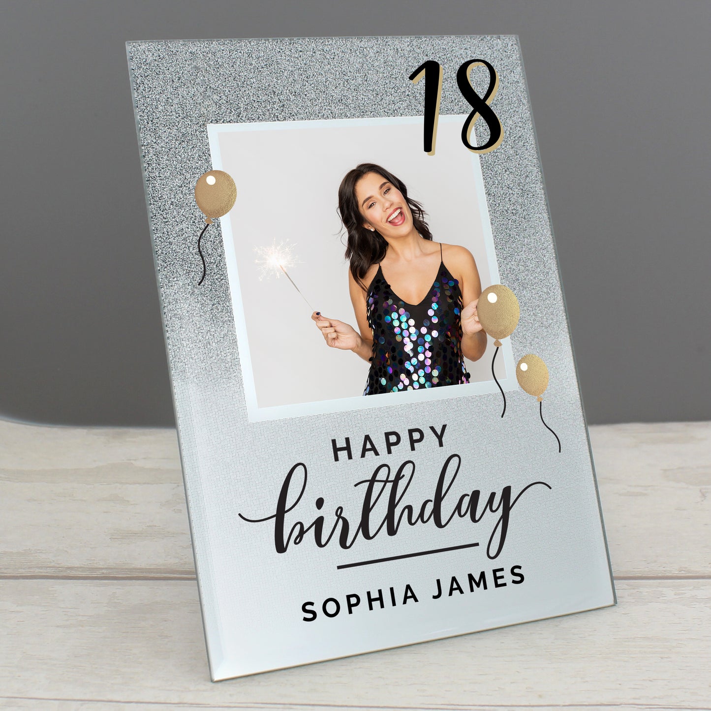 Personalised Birthday 4x4 Glitter Glass Photo Frame