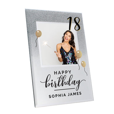 Personalised Birthday 4x4 Glitter Glass Photo Frame