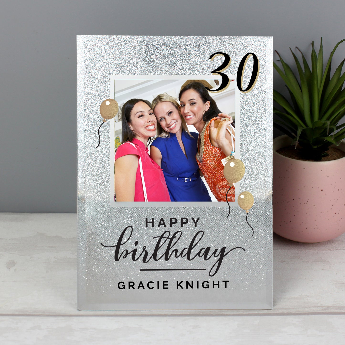 Personalised Birthday 4x4 Glitter Glass Photo Frame