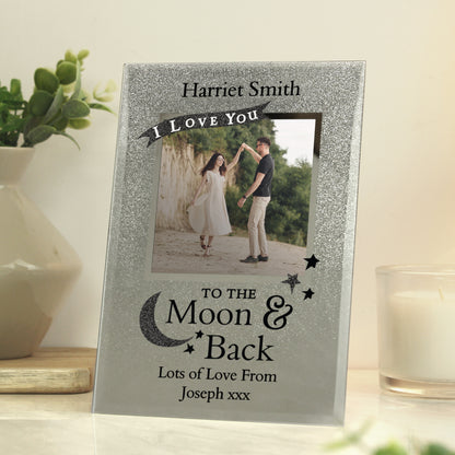 Personalised To the Moon and Back 4x4 Glitter Glass Photo Frame