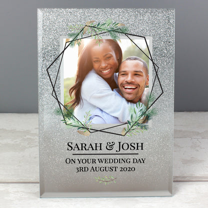 Personalised Geo Leaves 4x4 Glitter Glass Photo Frame