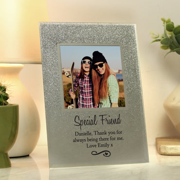 Personalised Heart & Swirl 4x4 Glitter Glass Photo Frame