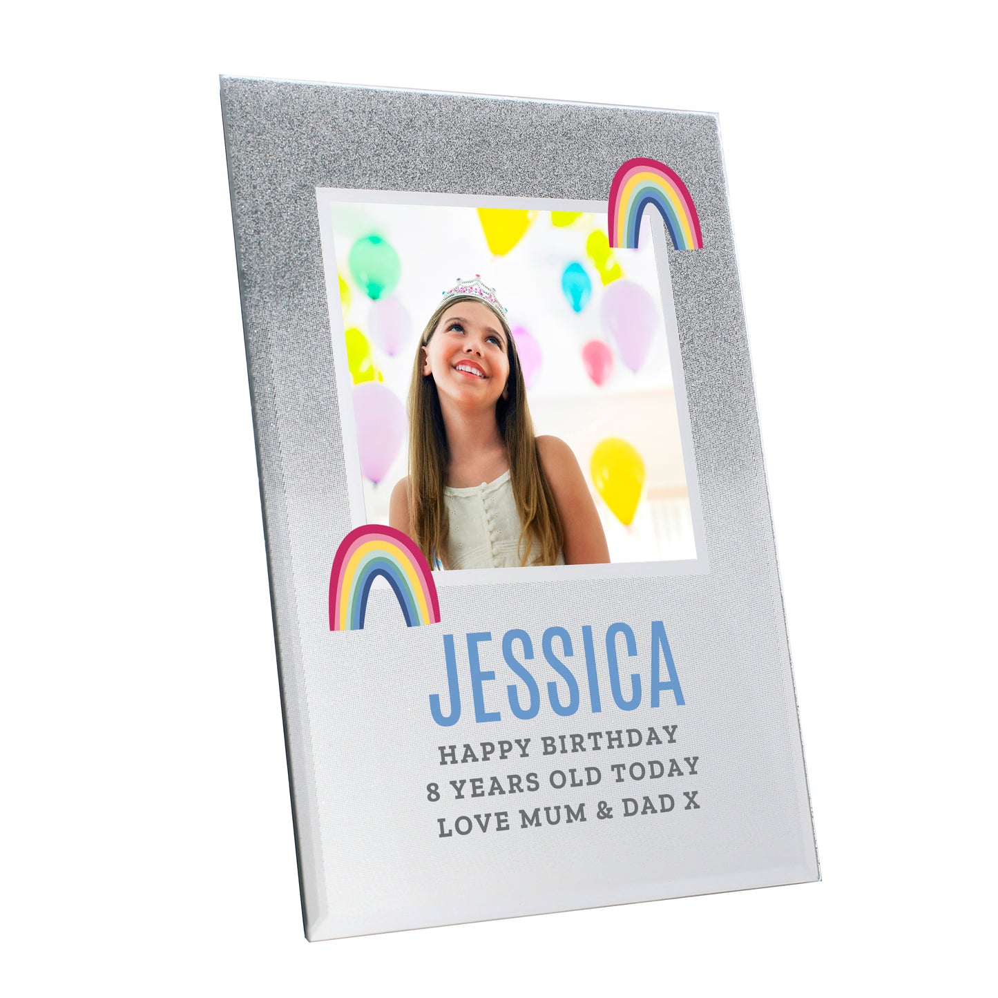 Personalised Rainbow 4x4 Glitter Glass Photo Frame