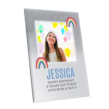 Personalised Rainbow 4x4 Glitter Glass Photo Frame