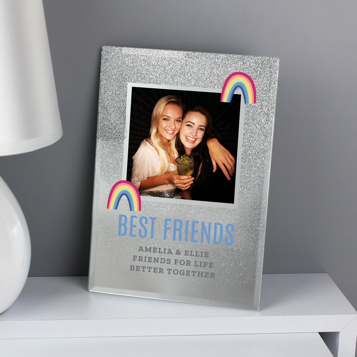 Personalised Rainbow 4x4 Glitter Glass Photo Frame