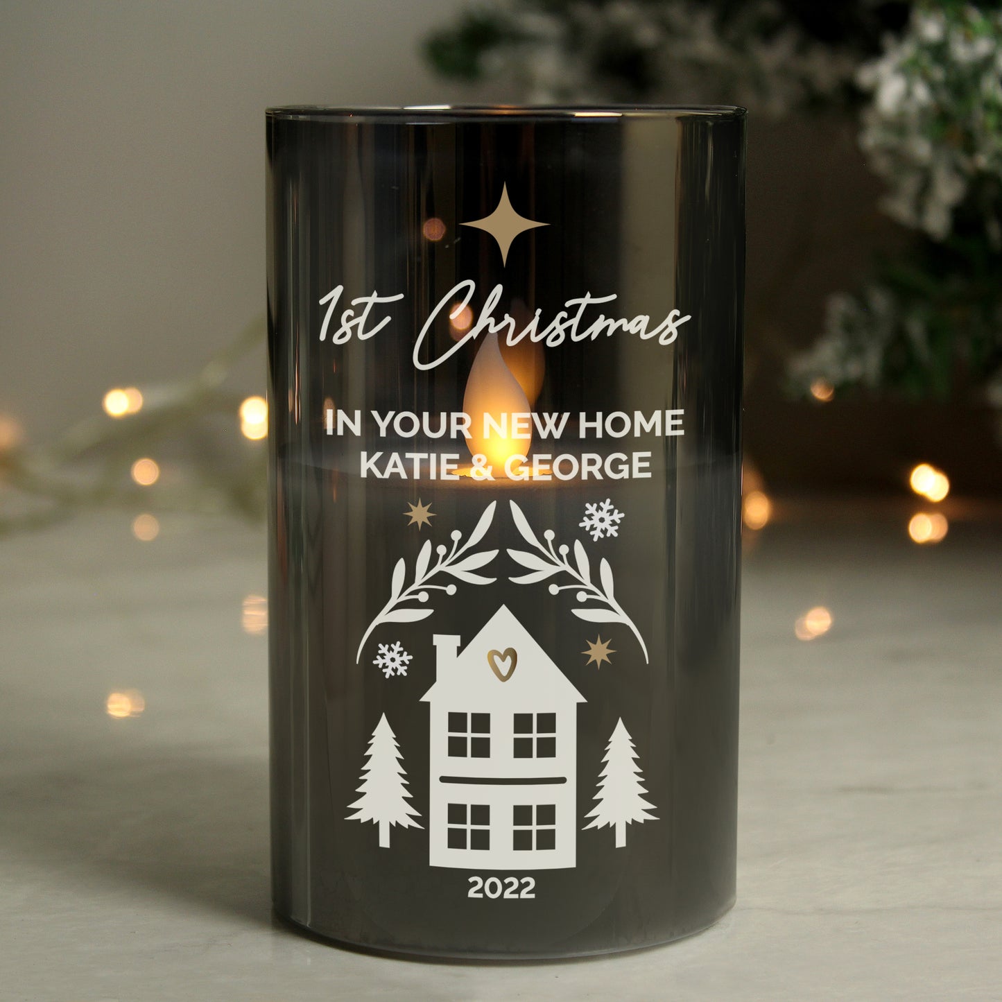 Personalised Christmas Smoked Glass LED Candle