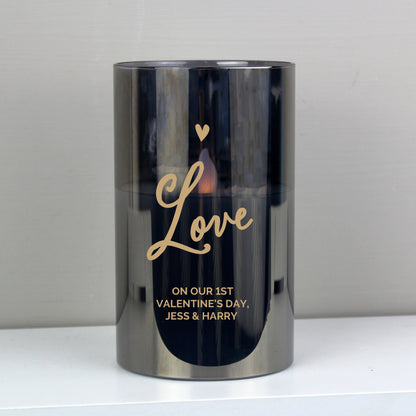 Personalised Love Smoked Glass LED Candle