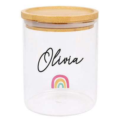 Personalised Rainbow Glass Jar with Bamboo Lid