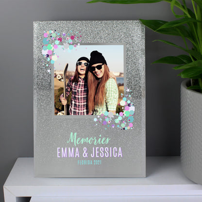 Personalised Festival Style 4x4 Glitter Glass Photo Frame