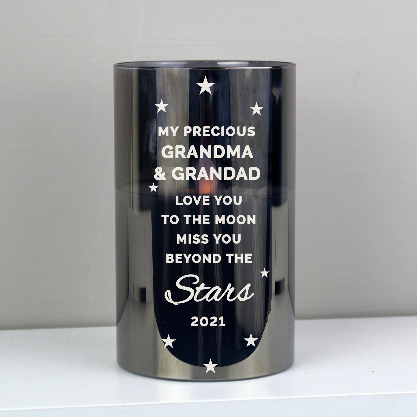 Personalised Miss You Beyond The Stars Smoked Glass LED Candle