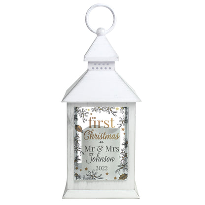 Personalised First Christmas White Lantern