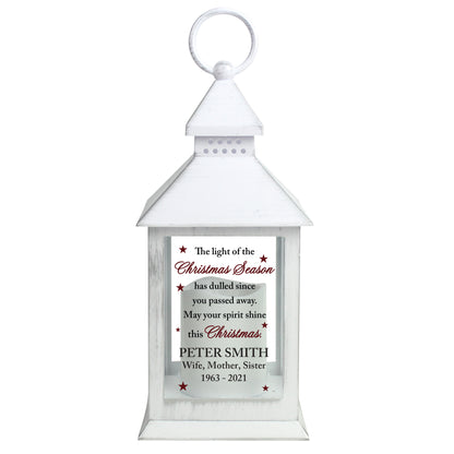 Personalised Christmas Season Memorial White Lantern