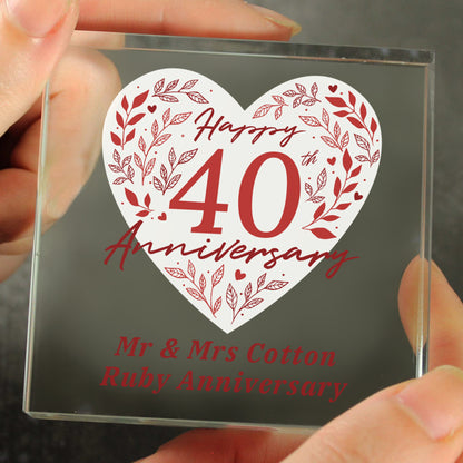 Personalised 40th Ruby Wedding Anniversary Crystal Token