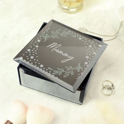 Personalised Botanical Diamante Mirrored Trinket Box