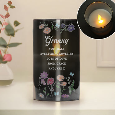 Personalised Wild Flowers Smoked Glass LED Candle