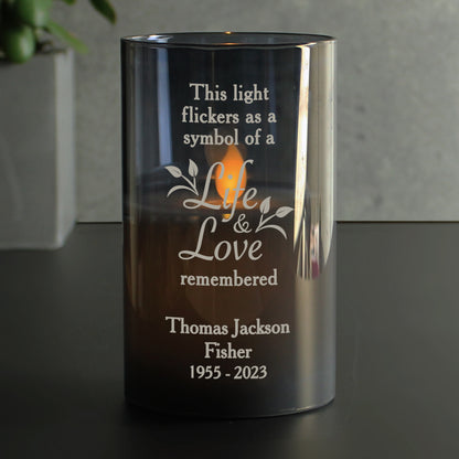 Personalised Life & Love Memorial Smoked LED Candle