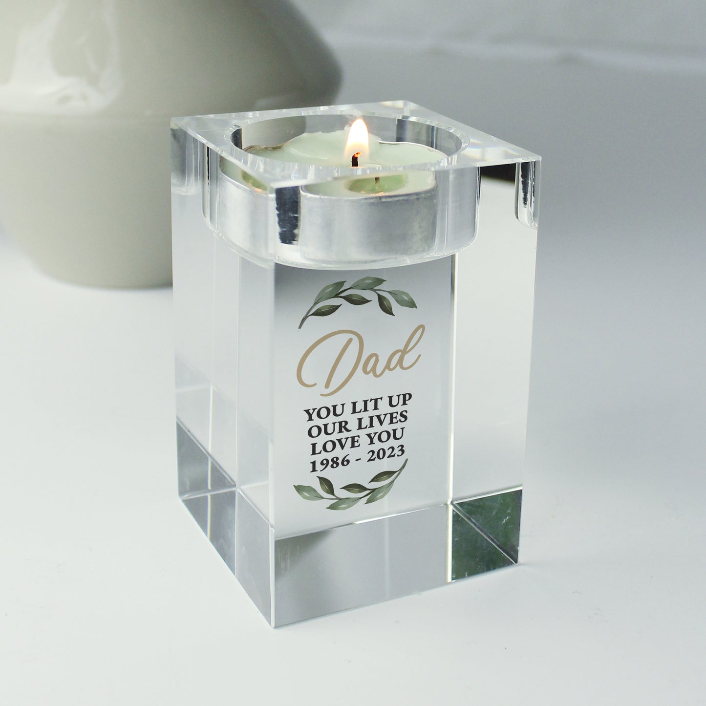 Personalised Botanical Memorial Glass Tealight Holder