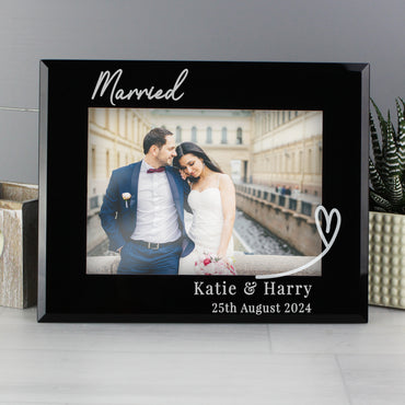 Personalised Heart Black Glass 5x7 Photo Frame