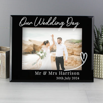 Personalised Heart Black Glass 5x7 Photo Frame